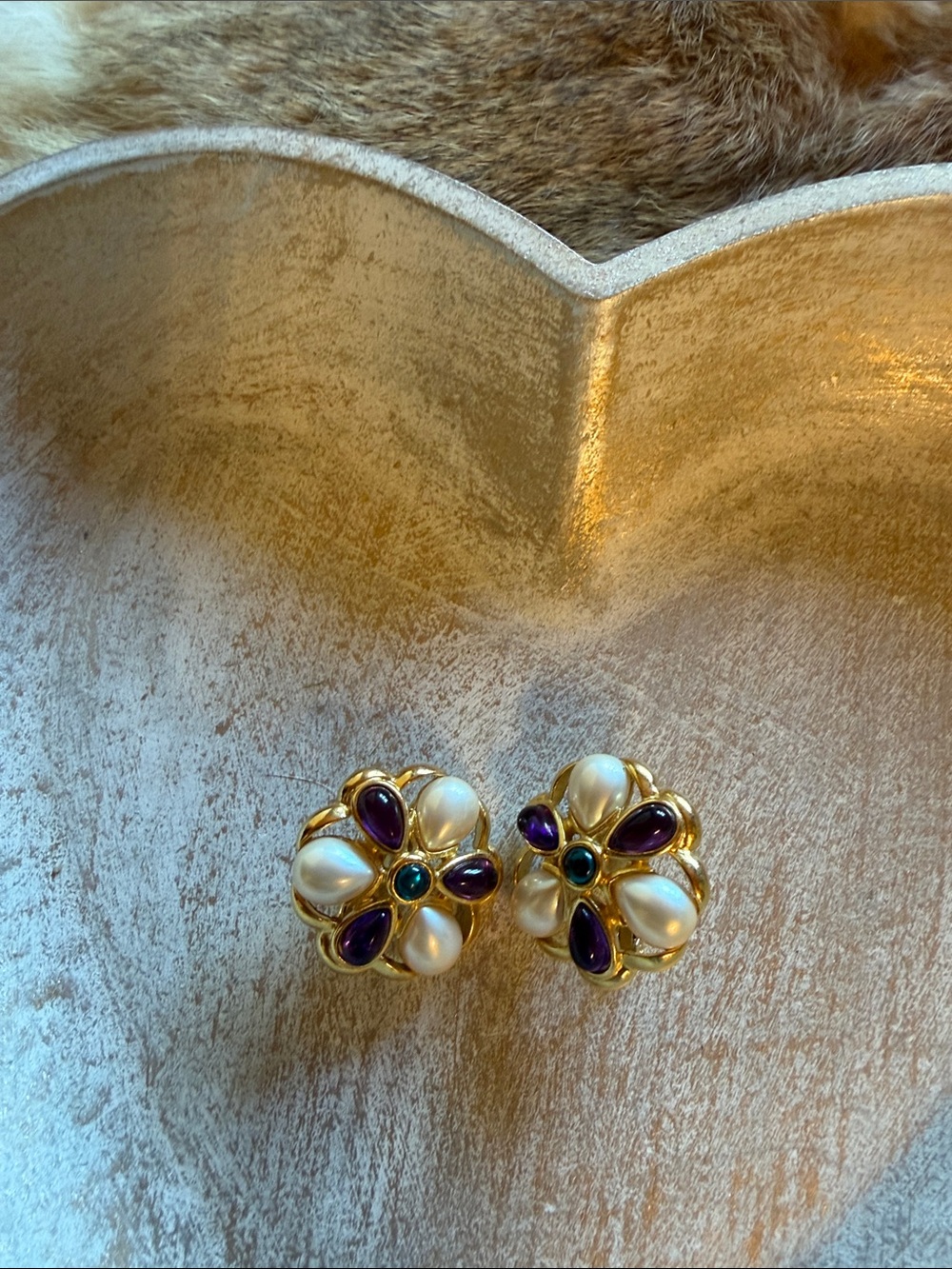 Joan Rivers Gold-Tone Floral Earrings with Purple and Cream Accents